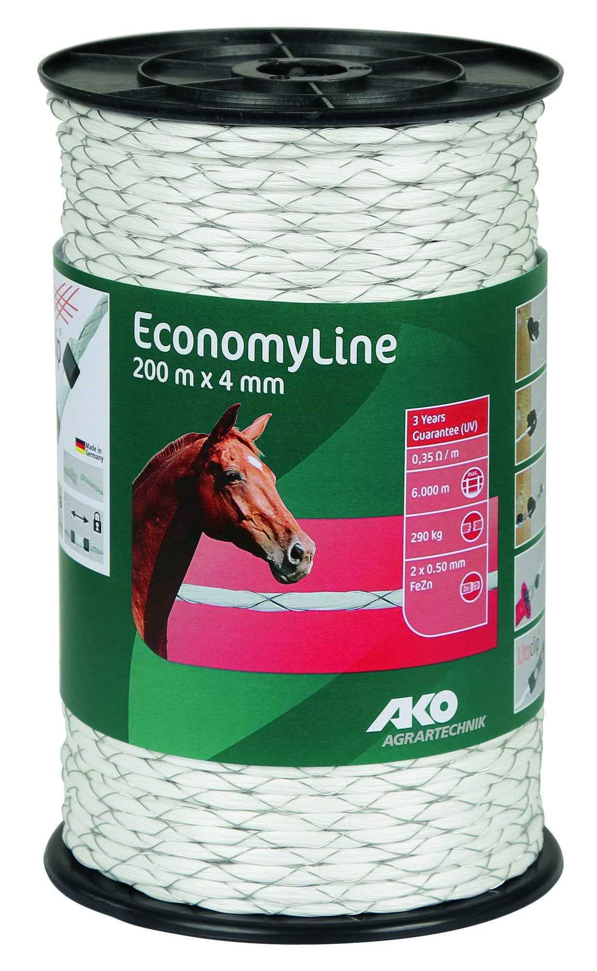 Linka ogrodzeniowa ECONOMY 200 m, 4 mm, biała, Kerbl